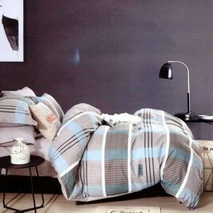 Ágynemű Kék Szürke Kockás Minta