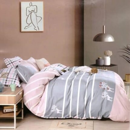 Ágynemű Rózsaszín Szürke Csíkozott