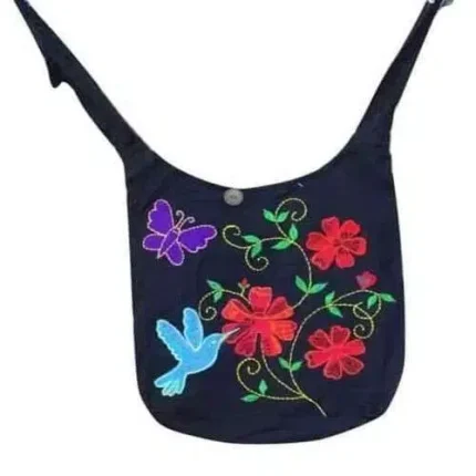 Válltáska Fekete Hímzett Virág