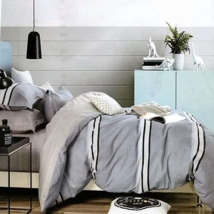 Pamut Ágynemű Szürke Csíkozott