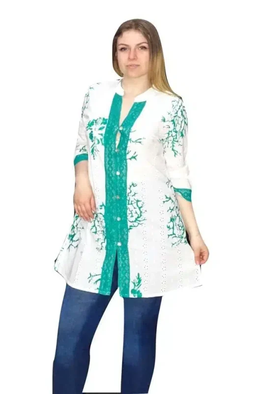 Női Ing Fehér Zöld