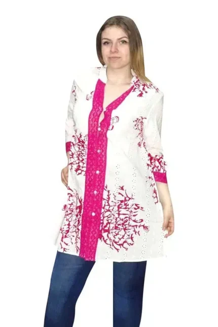 Női Ing Fehér Rózsaszín