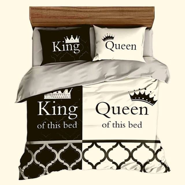 királynő és király ágynemű fekete fehér