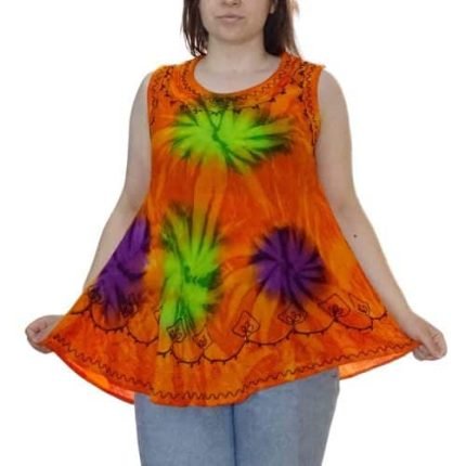 Női Tunika Narancs Zöld Pöttyös