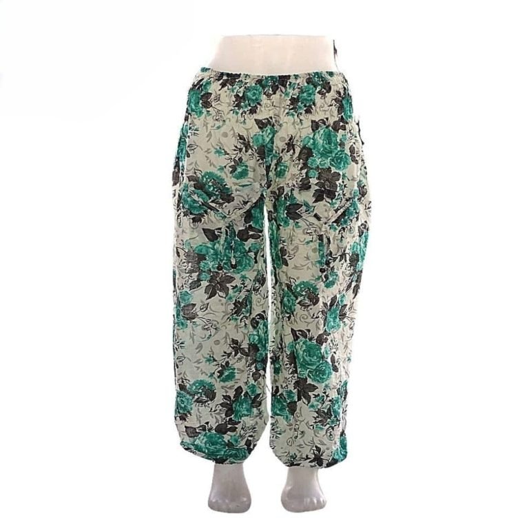 Nadrág Krém Zöld Virágokkal