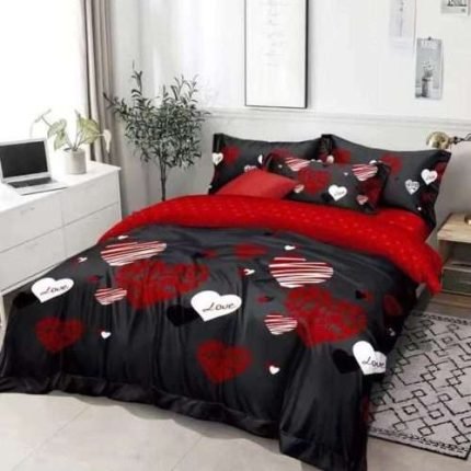 Szivecskés Ágynemű Fekete Piros Színű