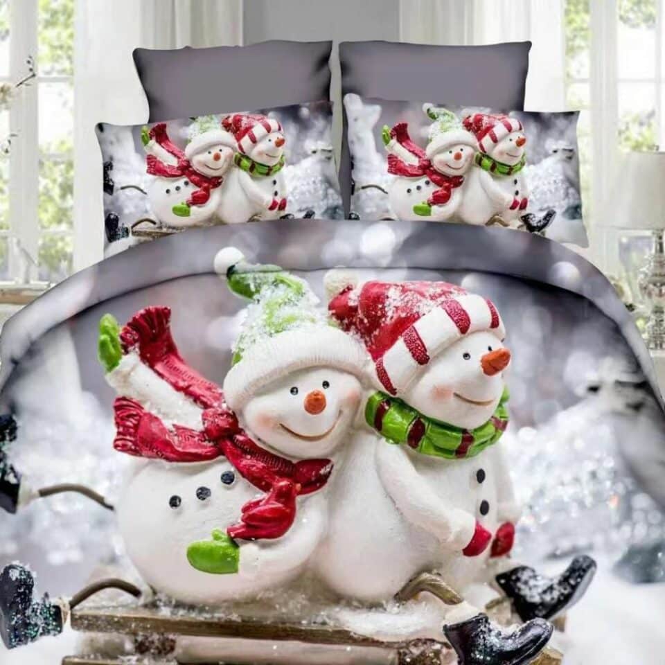 Két hóember szánkón karácsonyi ágynemű