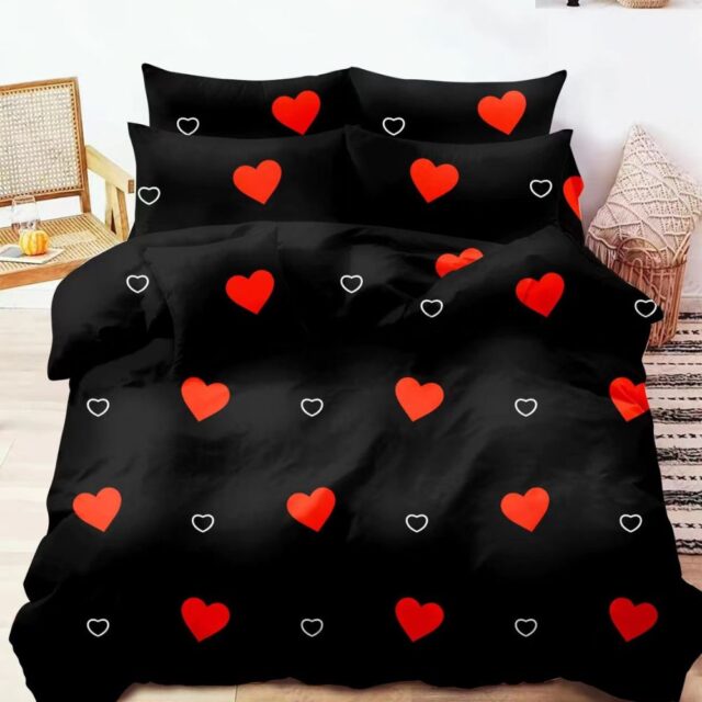 Szív mintás ágynemű fekete színű