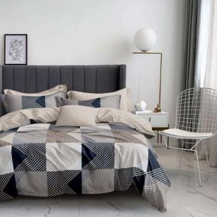 Bézs Alapon Kék Szürke Mintával