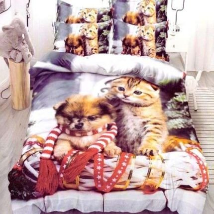 Karácsonyi Ágynemű Kutyus Cicával