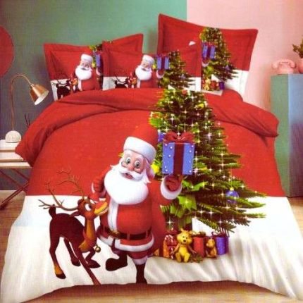 Mikulás Karácsonyfával Piros Ágynemű