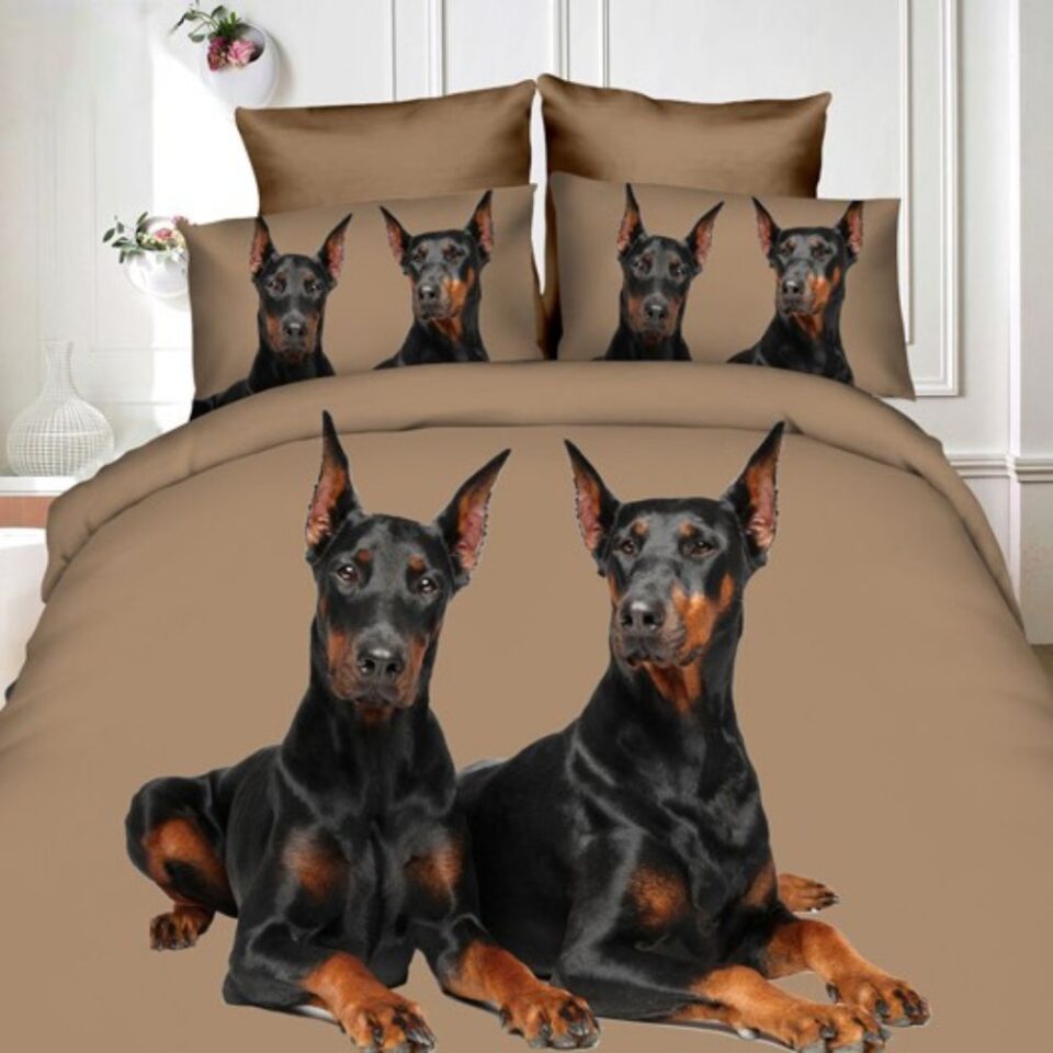 pamut ágyneműt dobermann kutyák pár mályva színben