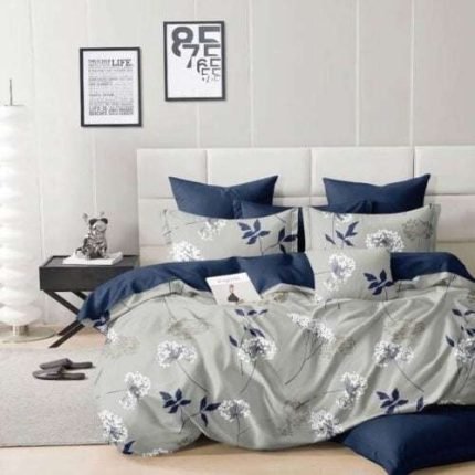 Szürke Kék Virágos Leveles Ágynemű