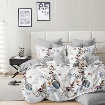 Krém Szürke Virágok Ágynemű