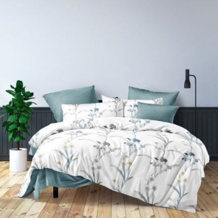 Krém Zöld Virágokkal Ágynemű