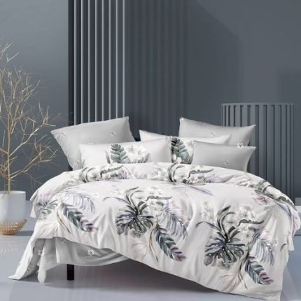 Ezüst Fehér Leveles Ágyneműhuzat