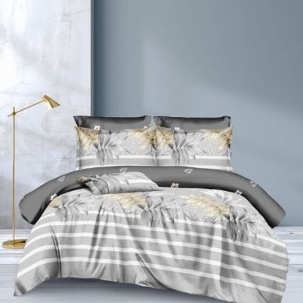 Szürke Csíkozott Leveles Ágyneműhuzat