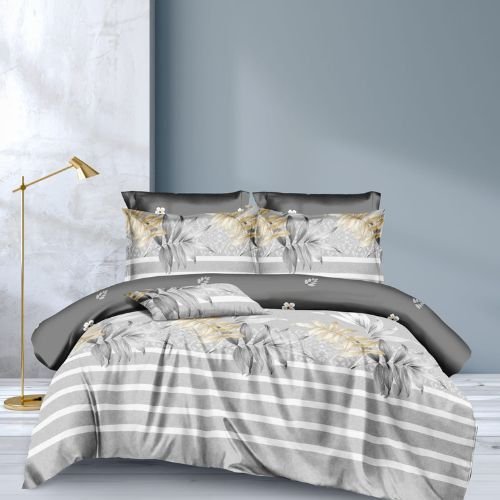 Szürke Csíkozott Leveles Ágyneműhuzat