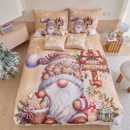 Karácsonyi drapp manó kosárral ágyneműhuzat