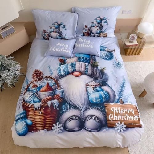Karácsonyi kék manó kosárral ágyneműhuzat