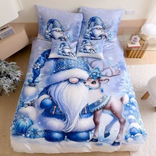 Karácsonyi kék manó őzikével ágyneműhuzat