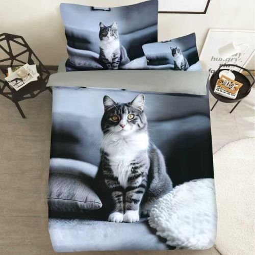 Szürke cicás 3D ágyneműhuzat
