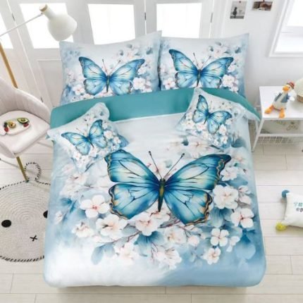 Türkiz pillangós 3D ágyneműhuzat